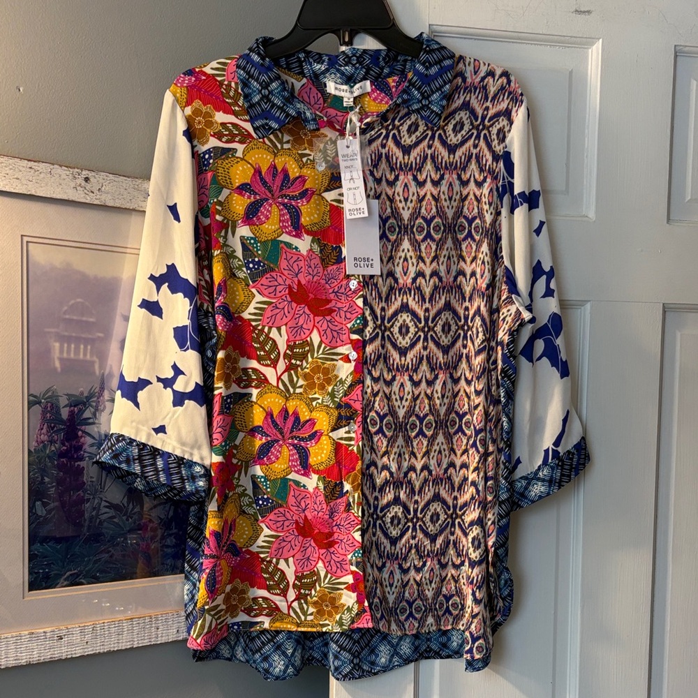 Rose & Olive 1X wear 2 ways button down gorgeous top! NWT! - Picture 2 of 8